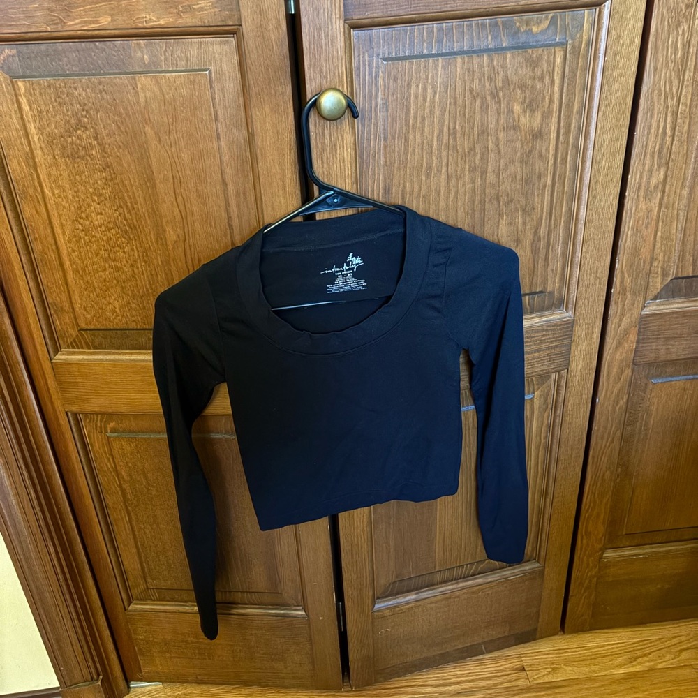 Free People Black Long Sleeve Crop Top